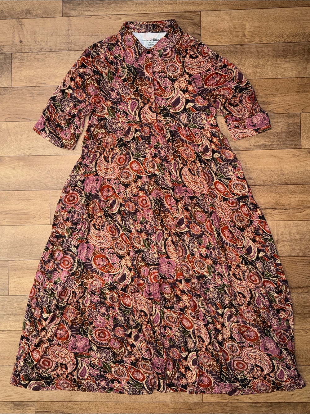 Natural Life Size Small Midi Dress Rust & Black Paisley Print Earthy Bohemian S